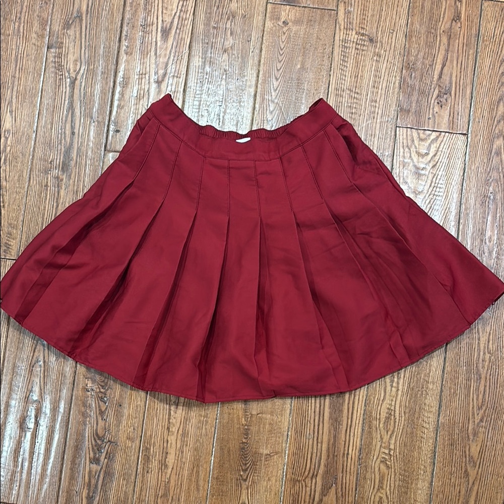 Red Mini Skater Skirt with Pleats
